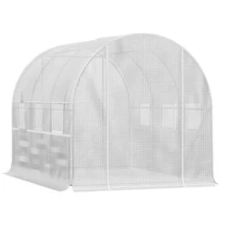 Outsunny 10' X 7' X 7' Walk-in Tunnel Greenhouse, Outdoor Plant Nursery With Quality PE Cover, Zipper Doors And Mesh Windows, White -OUTSUNNY Sales Store GUEST 252813b4 fb80 4012 8224 4f06ef40076a