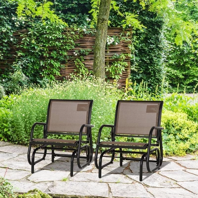 Outsunny 2 Piece Outdoor Glider Chair Set, Swing Chair With Breathable Mesh Fabric, Curved Armrests For Porch, Garden, Poolside, Balcony, Brown 1 Outsunny 2 Piece Outdoor Glider Chair Set, Swing Chair With Breathable Mesh Fabric, Curved Armrests For Porch, Garden, Poolside, Balcony, Brown