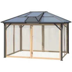 Outsunny Hardtop Polycarbonate Gazebo Canopy Aluminum Frame Pergola With Top Vent And Netting For Garden, Patio, Grey -OUTSUNNY Sales Store GUEST 25ead2af 83c8 4b54 aee0 54a15ae74fbb
