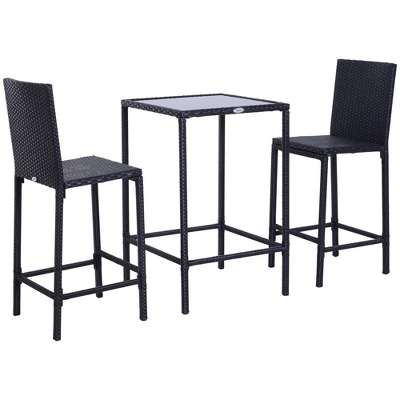 Outsunny 3 PCS Rattan Bar Set With Glass Top Table, 2 Bar Stools For Outdoor, Patio, Garden, Poolside, Backyard 3 Outsunny 3 PCS Rattan Bar Set With Glass Top Table, 2 Bar Stools For Outdoor, Patio, Garden, Poolside, Backyard - Image 3