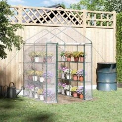 Outsunny Walk-in Greenhouse 4.7' X 4.7' X 6.4' Hot House With 3-Tier Shelving, Roll-Up Door For Outdoor, Garden