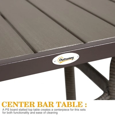 Outsunny 3 PCS Rattan Wicker Bar Set With Wood Grain Top Table And 2 Bar Stools For Outdoor, Patio, Poolside, Garden 6 Outsunny 3 PCS Rattan Wicker Bar Set With Wood Grain Top Table And 2 Bar Stools For Outdoor, Patio, Poolside, Garden - Image 6