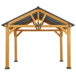 Outsunny 11x13 Hardtop Gazebo With Wooden Frame, Permanent Metal Roof Gazebo Canopy With Ceiling Hook For Garden, Patio, Backyard -OUTSUNNY Sales Store GUEST 26e6fb2e 40a8 4bba a3c0 52b55a17fa65