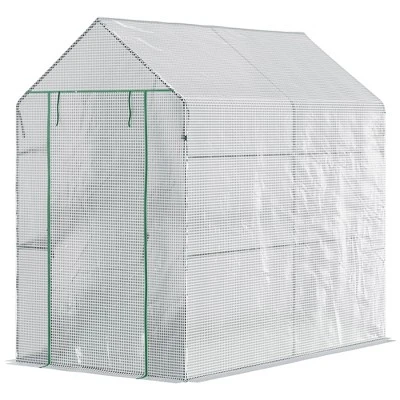 Outsunny 47.25" X 73.25" X 74.25" Walk-in Greenhouse, Outdoor Portable Plant Flower Growing Warm House With Roll-up Door And 4 Shelves, White 3 Outsunny 47.25" X 73.25" X 74.25" Walk-in Greenhouse, Outdoor Portable Plant Flower Growing Warm House With Roll-up Door And 4 Shelves, White - Image 3