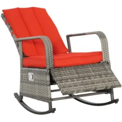 Outsunny Outdoor Rattan Wicker Rocking Chair Patio Recliner With Soft Cushion, Adjustable Footrest, Max. 135 Degree Backrest -OUTSUNNY Sales Store GUEST 2769abf9 1518 4d8b 8a7e 1201eadbd6a1