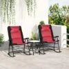 Outsunny 3 Piece Outdoor Patio Furniture Set With Glass Coffee Table & 2 Folding Padded Rocking Chairs, Bistro Style For Porch, Camping, Balcony