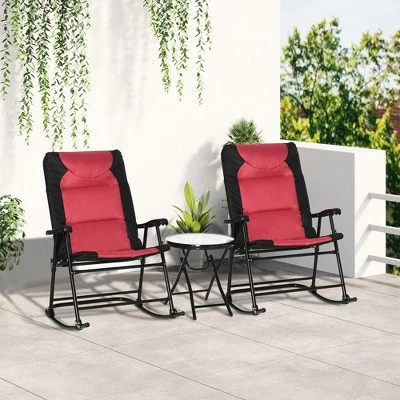 Outsunny 3 Piece Outdoor Patio Furniture Set With Glass Coffee Table & 2 Folding Padded Rocking Chairs, Bistro Style For Porch, Camping, Balcony 1 Outsunny 3 Piece Outdoor Patio Furniture Set With Glass Coffee Table & 2 Folding Padded Rocking Chairs, Bistro Style For Porch, Camping, Balcony