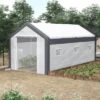 Outsunny 20' X 10' X 9' Walk-In Greenhouse, Outdoor Gardening Canopy With 6 Roll-up Windows, 2 Zippered Doors & Weather Cover, White