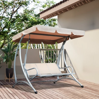 Outsunny 3 Person Patio Swing Seats, Porch Swing With Stand And Adjustable Canopy Outdoor Swing Chair Bench For Garden, Poolside 1 Outsunny 3 Person Patio Swing Seats, Porch Swing With Stand And Adjustable Canopy Outdoor Swing Chair Bench For Garden, Poolside