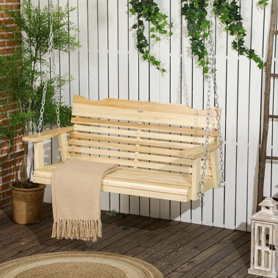 Outsunny 2-Seater Hanging Porch Swing, Outdoor Patio Swing Bench With Metal Chains, For Deck, Patio, Garden, Backyard 2 Outsunny 2-Seater Hanging Porch Swing, Outdoor Patio Swing Bench With Metal Chains, For Deck, Patio, Garden, Backyard - Image 2