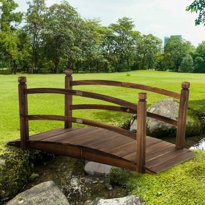 Outsunny 4.7' Garden Bridge, Arc Wood Footbridge, Decorative Pond Bridge With Side Rails 2 Outsunny 4.7' Garden Bridge, Arc Wood Footbridge, Decorative Pond Bridge With Side Rails - Image 2