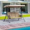 Outsunny 3 Person Patio Swing Porch Swing Outdoor Swing Chair With High Back Design, Side Pouches And Adjustable Canopy, Brown