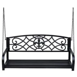 Outsunny Steel Hanging Porch Swing, Fleur-de-Lis Design Outdoor Swing Seat Bench With Chains For The Yard, Deck, & Backyard, 485 LBS Weight Capacity -OUTSUNNY Sales Store GUEST 2f5c0db2 37ff 45fa bfec eef6a50378b9