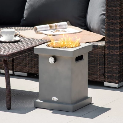Outsunny Portable Outdoor Propane Fire Pit, Small Tabletop Fireplace, 10 Inch Square Gas Firebowl, 10,000 BTU, W/ Lava Rocks For Patio, Light Gray 2 Outsunny Portable Outdoor Propane Fire Pit, Small Tabletop Fireplace, 10 Inch Square Gas Firebowl, 10,000 BTU, W/ Lava Rocks For Patio, Light Gray - Image 2