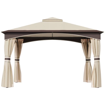 Outsunny Outdoor Gazebo With Mesh Netting Sidewalls For Shade And Rain, Patio Gazebo Canopy With 2-Tier Soft Top Roof And Steel Frame For Lawn, Garden, Backyard And Deck 3 Outsunny Outdoor Gazebo With Mesh Netting Sidewalls For Shade And Rain, Patio Gazebo Canopy With 2-Tier Soft Top Roof And Steel Frame For Lawn, Garden, Backyard And Deck - Image 3