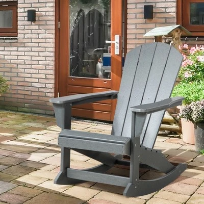 Outsunny Outdoor Rocking Chair, HDPE Adirondack Style Rocker Chair For Porch, Garden, Patio, Light Gray 1 Outsunny Outdoor Rocking Chair, HDPE Adirondack Style Rocker Chair For Porch, Garden, Patio, Light Gray