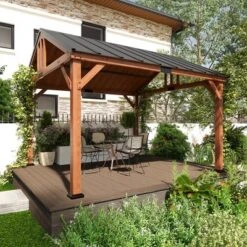 Outsunny 12' X 11' Hardtop Gazebo Canopy With Solid Wooden Frame And Waterproof Asphalt Roof, For Patio, Backyard, Deck, Porch, Brown