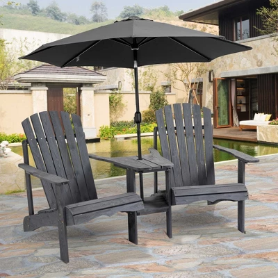 Outsunny Set Of 3 Wooden Adirondack Chairs, Outdoor Double Seat With Center Table And Umbrella Hole For Patio, Backyard, Deck, Fire Pit 1 Outsunny Set Of 3 Wooden Adirondack Chairs, Outdoor Double Seat With Center Table And Umbrella Hole For Patio, Backyard, Deck, Fire Pit