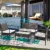 Outsunny Patio Porch Furniture Sets 4-PCS Rattan Wicker Chair W/ Table Conversation Set For Yard,Pool Or Backyard Indoor/Outdoor Use