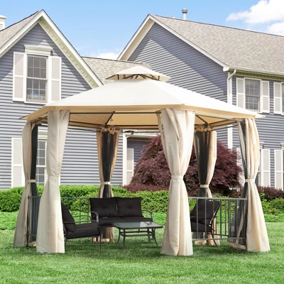 Outsunny 13' X 13' Outdoor Patio Gazebo Canopy Pavilion With Removable Mesh Netting, Curtains, Double Tiered Roof, UV Protection & Large Floor Space 1 Outsunny 13' X 13' Outdoor Patio Gazebo Canopy Pavilion With Removable Mesh Netting, Curtains, Double Tiered Roof, UV Protection & Large Floor Space