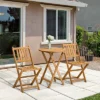 Outsunny Bistro Table And Chairs Set Of 2, Acacia Wood Patio Table, Wooden Folding Chairs, Varnished, 3 Piece Outdoor Furniture Set, Slatted, Teak