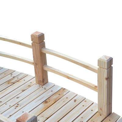 Outsunny 5 Ft Wooden Garden Bridge Arc Footbridge With Railings For Your Backyard, Natural Wood 3 Outsunny 5 Ft Wooden Garden Bridge Arc Footbridge With Railings For Your Backyard, Natural Wood - Image 3