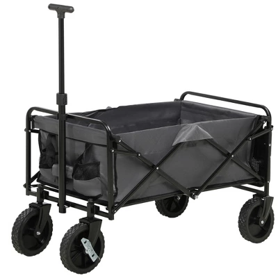 Outsunny Collapsible Wagon, Graden Carts With Wheels, Adjustable Handle, Folding Table And Cup Holders, Dark Gray 3 Outsunny Collapsible Wagon, Graden Carts With Wheels, Adjustable Handle, Folding Table And Cup Holders, Dark Gray - Image 3