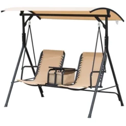 Outsunny 2 Person Covered Porch Swing With Pivot Storage Table, Cup Holder, & Adjustable Overhead Canopy -OUTSUNNY Sales Store GUEST 367e0fab 225e 4a5c 9970 85b7d7fa9bf0