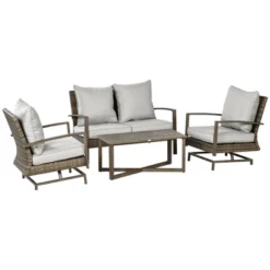 Outsunny Patio Furniture Set, 4 Piece Outdoor Rattan Conversation Set With 2 Rocking Chairs, Cushions, Loveseat Sofa & Coffee Table -OUTSUNNY Sales Store GUEST 367fa520 e013 4f4a 9648 8a2da88ad5ae