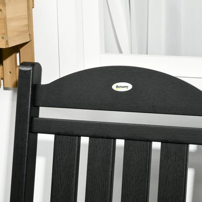 Outsunny 2 Pc Outdoor Rocking Chair, Traditional Slatted Porch Rocker With Armrests, Waterproof HDPE, Black 5 Outsunny 2 Pc Outdoor Rocking Chair, Traditional Slatted Porch Rocker With Armrests, Waterproof HDPE, Black - Image 5