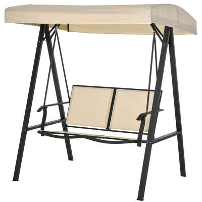 Outsunny 2-Person Patio Swings With Canopy, Outdoor Canopy Swing With Adjustable Shade, Breathable Mesh Seats And Steel Frame For Garden, Poolside, Backyard 3 Outsunny 2-Person Patio Swings With Canopy, Outdoor Canopy Swing With Adjustable Shade, Breathable Mesh Seats And Steel Frame For Garden, Poolside, Backyard - Image 3