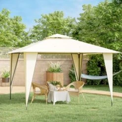 Outsunny 12' X 12' Outdoor Canopy Tent Party Gazebo With Double-Tier Roof, Steel Frame, Included Ground Stakes