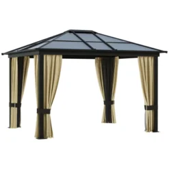 Outsunny 10x12 Polycarbonate Hardtop Gazebo, Gazebo Canopy With Aluminum Frame, Curtains And Netting For Garden, Patio, Backyard, Beige -OUTSUNNY Sales Store GUEST 381e590c 960d 4a8d 97f2 56b6e55a9e0d