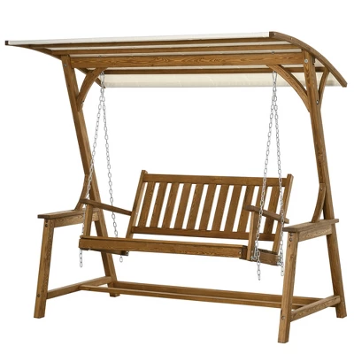 Outsunny 2 Seater Porch Swing With Canopy, Wooden Patio Swing Chair, Outdoor Swing Seat Loveseat 3 Outsunny 2 Seater Porch Swing With Canopy, Wooden Patio Swing Chair, Outdoor Swing Seat Loveseat - Image 3