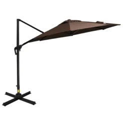 Outsunny 9.8' Offset Patio Umbrella With Base, Steel Aluminum Cantilever Umbrella With 360-degree Rotation, Tilt, 8 Ribs, Crank, Cross Base, Coffee -OUTSUNNY Sales Store GUEST 397f6a93 9e66 420a 9ee9 66bf50faa643