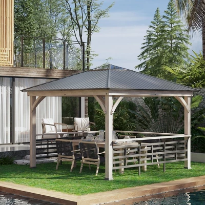 Outsunny 11' X 11' Grill Gazebo Canopy, Hardtop Gazebo With Three Bar Counters, Metal And Acrylic Combined Roof 2 Outsunny 11' X 11' Grill Gazebo Canopy, Hardtop Gazebo With Three Bar Counters, Metal And Acrylic Combined Roof - Image 2