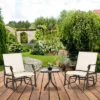 Outsunny 3 Piece Outdoor Glider Chair With Coffee Table Bistro Set, 2 Patio Rocking Chairs With Breathable Sling Fabric, Glass Tabletop, Cream White