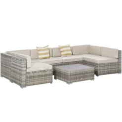 Outsunny 7-Piece Patio Furniture Sets Outdoor Wicker Conversation Sets All Weather PE Rattan Sectional Sofa Set With Cushions & Slat Plastic Wood Table -OUTSUNNY Sales Store GUEST 3c6da1bd 388e 4115 a082 d5bd2c215766