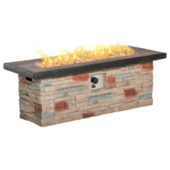 Outsunny Outdoor Propane Fire Pit Table Faux Brown Ledge Stone 48-inch Rectangle Fire Table, 50,000BTU Auto Ignition Gas Firepits -OUTSUNNY Sales Store GUEST 3c8f23ae b371 4ddf b522 7860de09b5b4