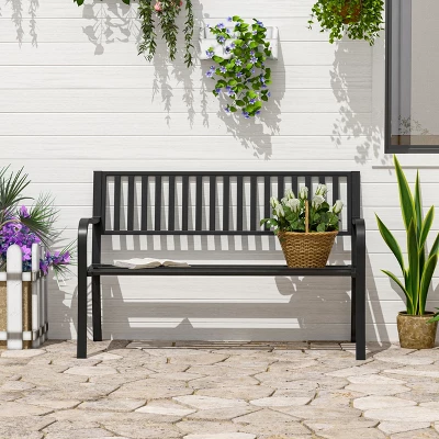 Outsunny 50" Garden Park Bench, Slatted Steel Outdoor Decorative Loveseat For Patio Lawn 2 Outsunny 50" Garden Park Bench, Slatted Steel Outdoor Decorative Loveseat For Patio Lawn - Image 2