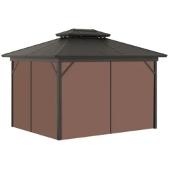 Outsunny Outdoor Hardtop Gazebo Galvanized Steel Canopy With Aluminum Frame Double Vented Roof Pergola With Netting And Curtains For Patios, Gardens, Lawns, Dark Brown 9 Outsunny Outdoor Hardtop Gazebo Galvanized Steel Canopy With Aluminum Frame Double Vented Roof Pergola With Netting And Curtains For Patios, Gardens, Lawns, Dark Brown -OUTSUNNY Sales Store GUEST 3d44d853 a2bd 4801 bfbb da1d35ded054