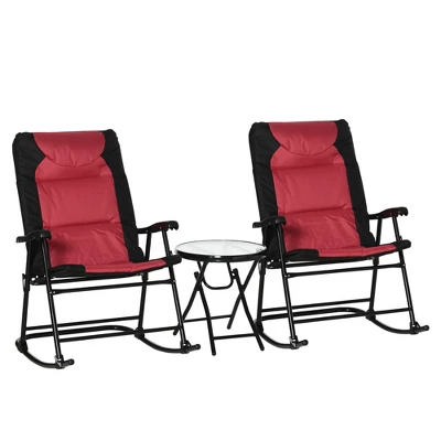 Outsunny 3 Piece Outdoor Patio Furniture Set With Glass Coffee Table & 2 Folding Padded Rocking Chairs, Bistro Style For Porch, Camping, Balcony 3 Outsunny 3 Piece Outdoor Patio Furniture Set With Glass Coffee Table & 2 Folding Padded Rocking Chairs, Bistro Style For Porch, Camping, Balcony - Image 3
