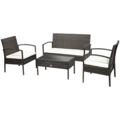 Outsunny Patio Porch Furniture Sets 4-PCS Rattan Wicker Chair W/ Table Conversation Set For Yard,Pool Or Backyard Indoor/Outdoor Use -OUTSUNNY Sales Store GUEST 3dd72a25 1a39 4c3b 8c78 af0a22d13c56