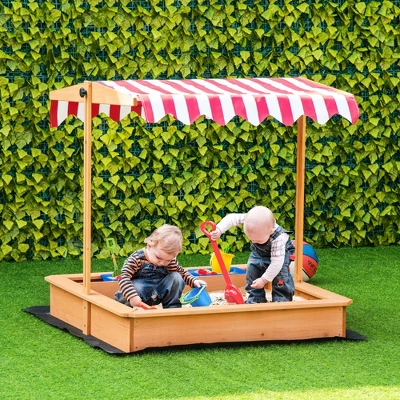 Outsunny Kids Wooden Sandbox, Children Sand Play Station Outdoor, With Adjustable Height Cover, Bottom Liner, Seat, Plastic Basins, Boys And Girls 1 Outsunny Kids Wooden Sandbox, Children Sand Play Station Outdoor, With Adjustable Height Cover, Bottom Liner, Seat, Plastic Basins, Boys And Girls