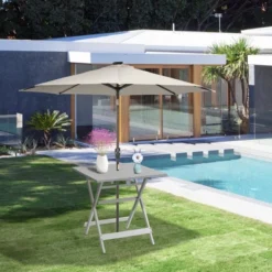 Outsunny Foldable Dining Table, Square Wood Side Table, Portable Bistro Table With Umbrella Hole For Outdoor Patio, Garden Or Backyard