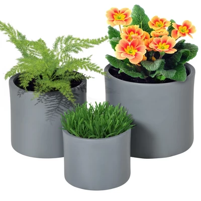 Outsunny 3-Pack Flower Pots, Stackable MgO Planters For Indoor And Outdoor Plants, Entryway, Patio, Yard, Garden Use 3 Outsunny 3-Pack Flower Pots, Stackable MgO Planters For Indoor And Outdoor Plants, Entryway, Patio, Yard, Garden Use - Image 3