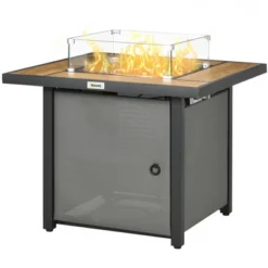 Outsunny 31.5" Gas Fire Pit Table With Glass Rocks, Glass Wind Guard, Waterproof Cover, 50,000 BTU Fire Table, Brown -OUTSUNNY Sales Store GUEST 3f3a05bd 5fbe 432f ad7c 40d1201c577f
