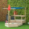 Outsunny Kids Wooden Sandbox, Covered Children Pirate Sand Boat For Outdoor, Foldable Play Station, W/ Flag, Canopy Shade, Bottom Liner, Blackboard, For 3-8 Years Old, Natural Wood