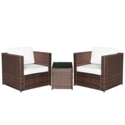 Outsunny 3-Piece Patio Wicker Bistro Set, Outdoor All-hand Weave PE Rattan Conservatory Garden Porch Furniture W/ Cushions & Coffee Table -OUTSUNNY Sales Store GUEST 402c4432 acab 43ed 85c8 03ccb0264a80