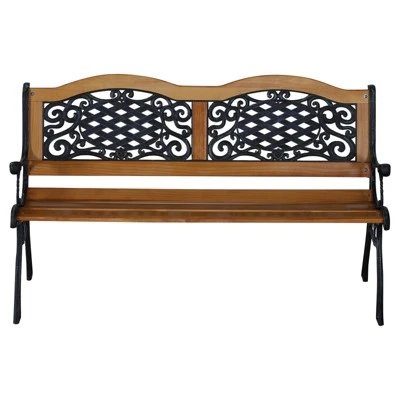 Outsunny 50" Outdoor Garden Bench, Park Style Patio Bench With A 2 Person Loveseat Design, Wood & Metal With Antique-like Flourishes, Teak 3 Outsunny 50" Outdoor Garden Bench, Park Style Patio Bench With A 2 Person Loveseat Design, Wood & Metal With Antique-like Flourishes, Teak - Image 3